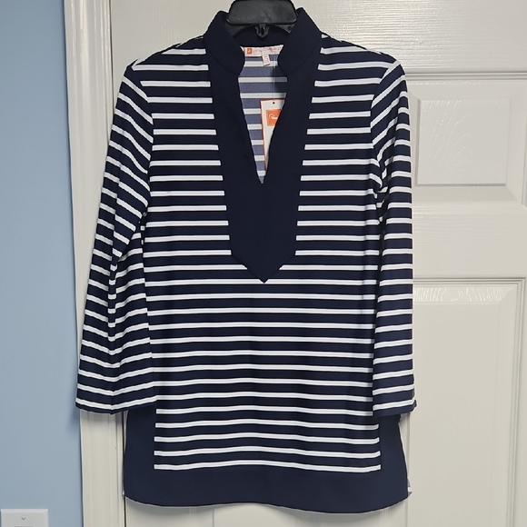 Jude Connally Tops - Jude Connally 3/4 Sleeve Timeless Tunic: Navy And White Stripe: Size- XS